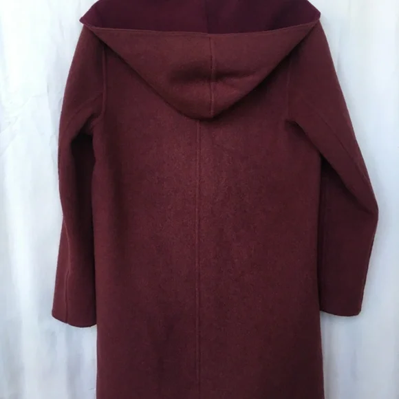Uniqlo double faced wool blend coat with hood - maroon - oversized XS - Picture 4 of 15